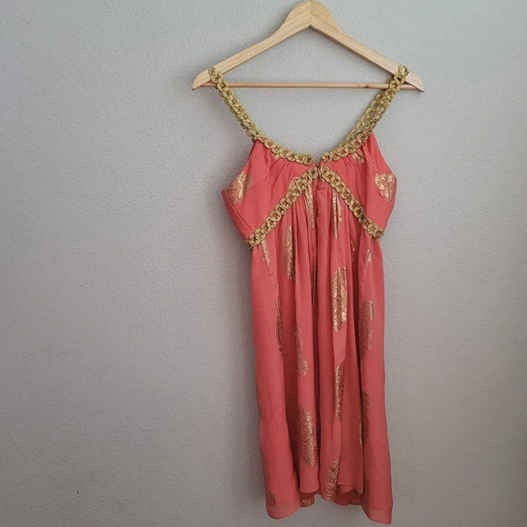 Milly Women's Babydoll Dress Size 2 Pink Paisley Sleeveless V-Neck Pullover - Picture 2 of 10